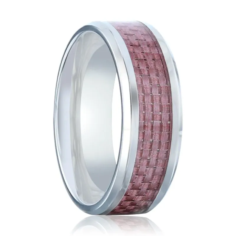 DOMINIQUE | Silver Titanium Ring, Pink Carbon Fiber Inlay, Beveled