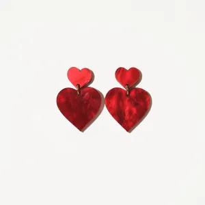 Double Heart Dangle Earrings in Love Potion