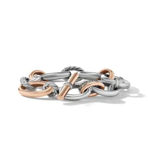 DY Mercer Melange Bracelet in Sterling Silver with 18K Rose Gold and Pavé Cognac Diamonds, Size Medium