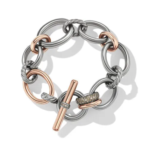 DY Mercer Melange Bracelet in Sterling Silver with 18K Rose Gold and Pavé Cognac Diamonds, Size Medium