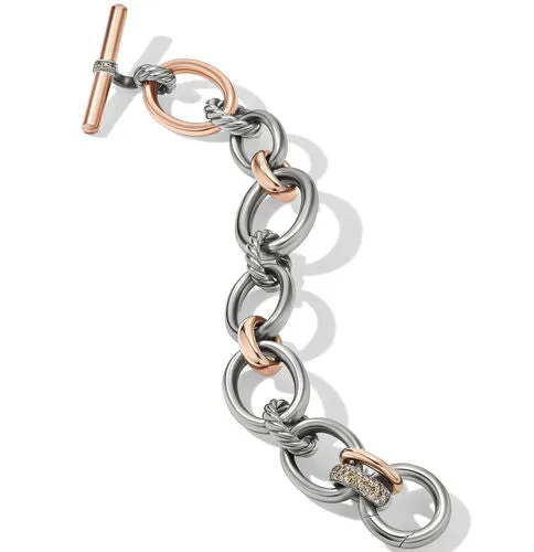 DY Mercer Melange Bracelet in Sterling Silver with 18K Rose Gold and Pavé Cognac Diamonds, Size Medium