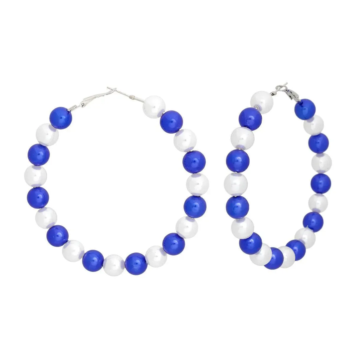 Elegant Hoop Pearl Bead Earrings: Timeless Sophistication for All Occasions | Blue/White