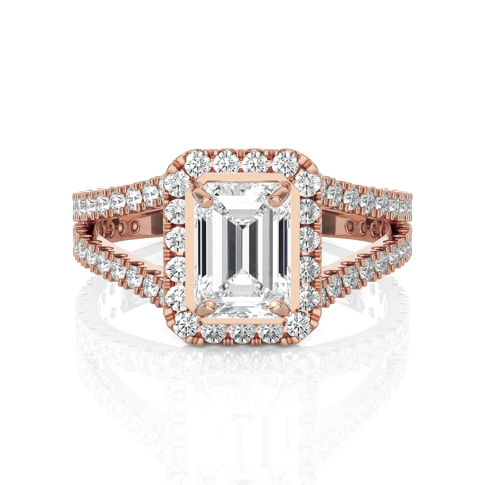 Emerald-Cut Lab Grown Diamond Halo Engagement Ring