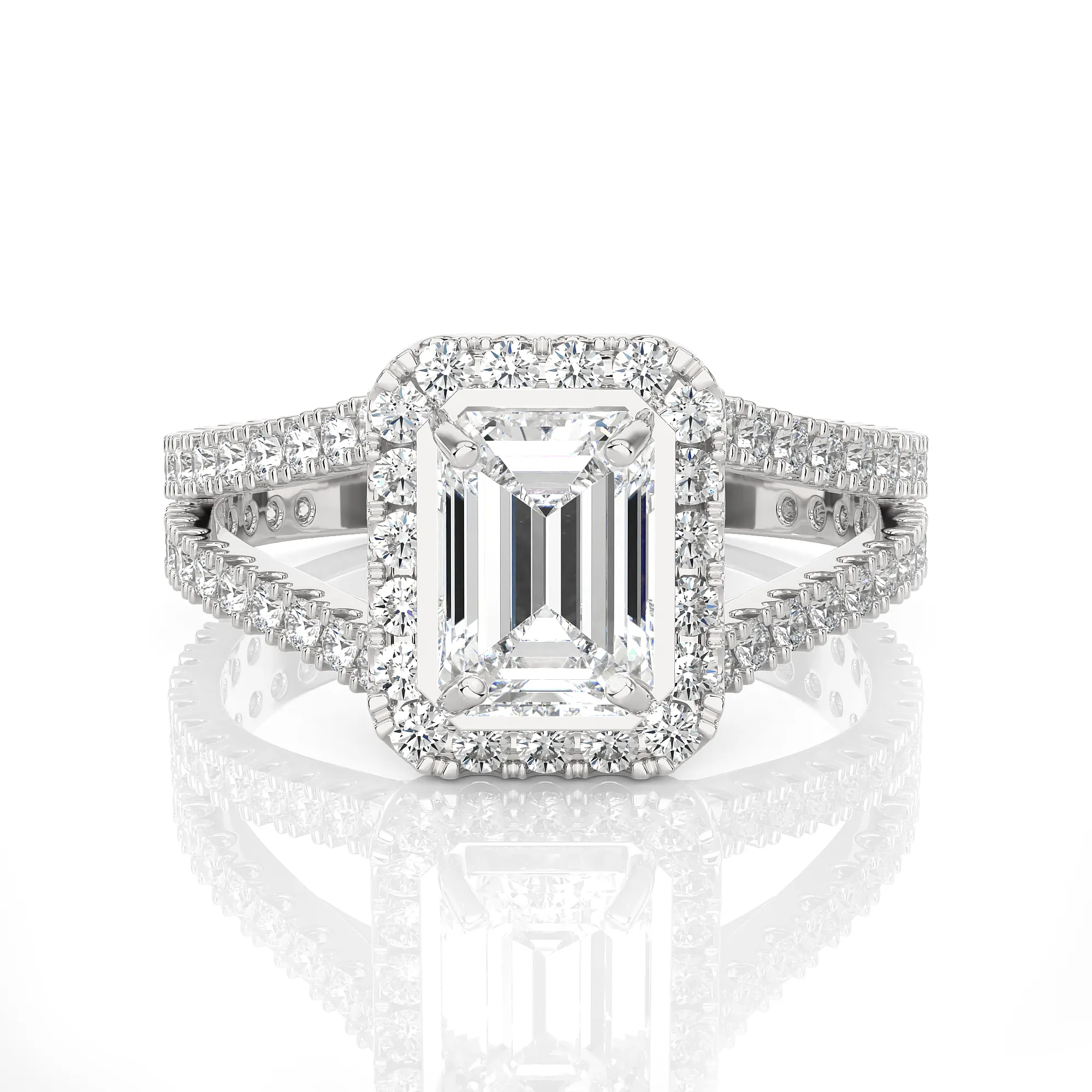 Emerald-Cut Lab Grown Diamond Halo Engagement Ring