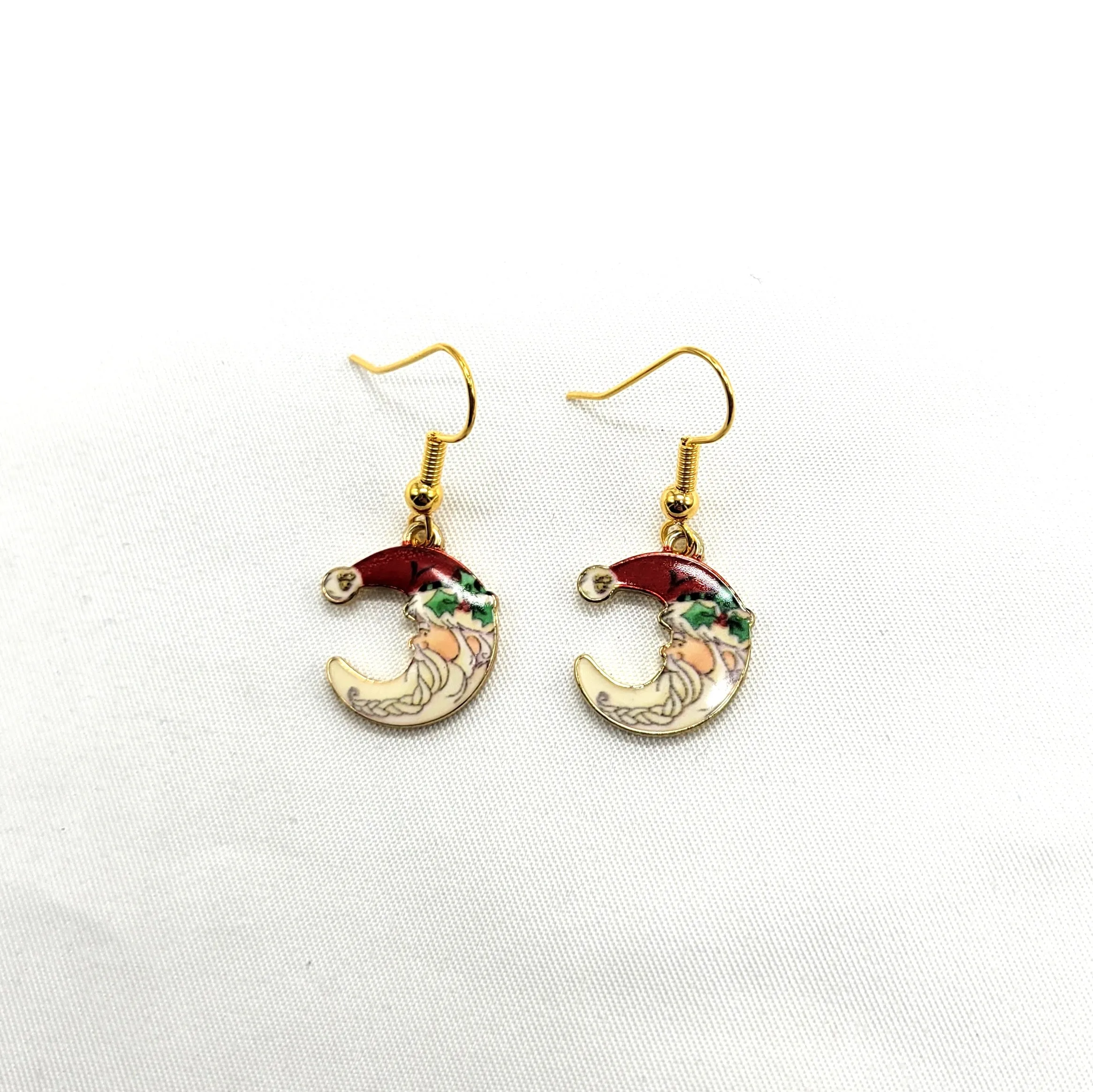 Enamel Santa Moon Earrings