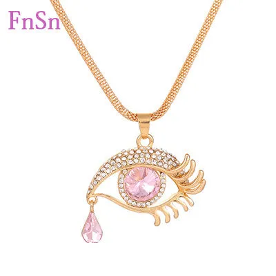 Eye  Pendant Necklaces Women Long Necklace Crystal Gold Colour Zinc Alloy Charms Necklaces Jewelry Hot Sale2017New Fashion Gift