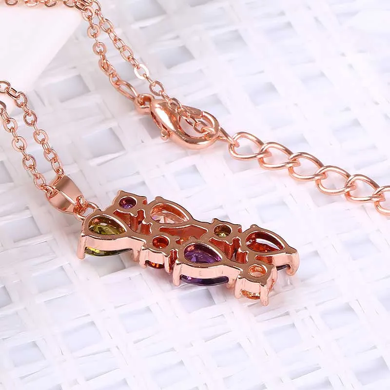 Fashion Colorful Zircon Necklace for Women Wedding Flower Pendant Necklace Rose Gold Plated Bridal Jewelry