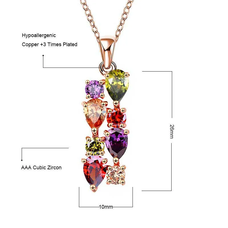 Fashion Colorful Zircon Necklace for Women Wedding Flower Pendant Necklace Rose Gold Plated Bridal Jewelry