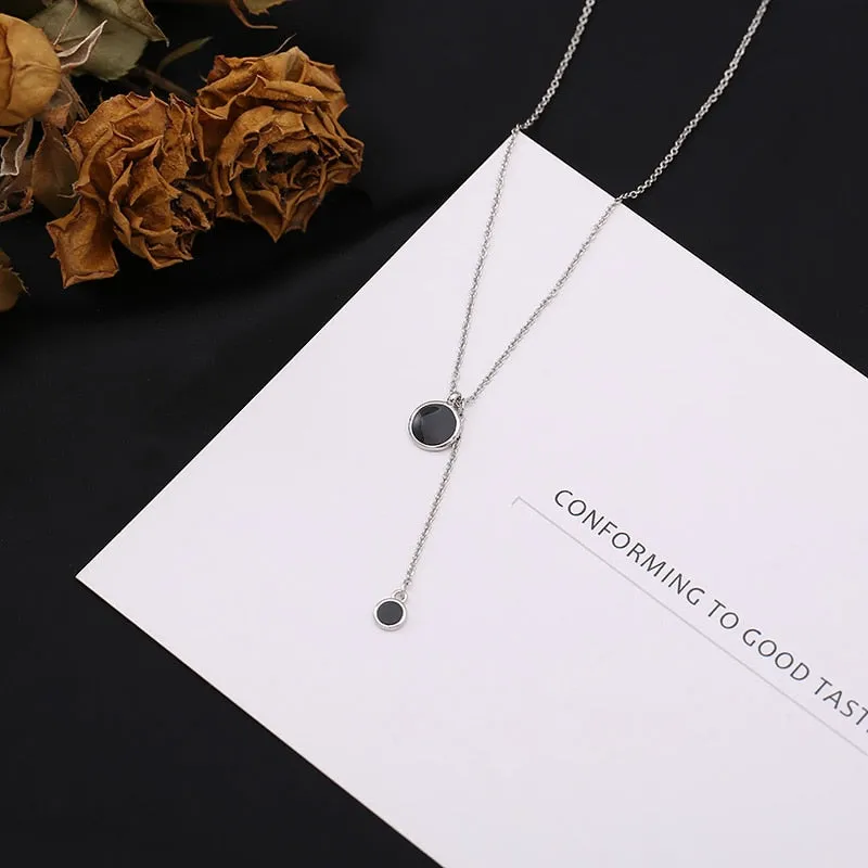 Fashion Jewelry Black Round Pendants Necklace for Women in 925 Sterling Silver