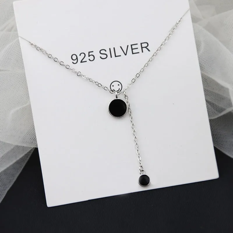 Fashion Jewelry Black Round Pendants Necklace for Women in 925 Sterling Silver