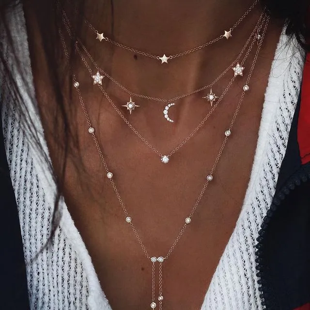 Fashion Jewelry Simple Multi-layer Tassel Chain Necklace for Women in 925 Sterling Silver