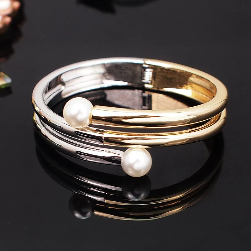 Faux Pearl Cuff Bangles Charm Bracelets for women