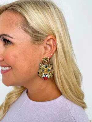 Gold Beaded Tiger Earrings