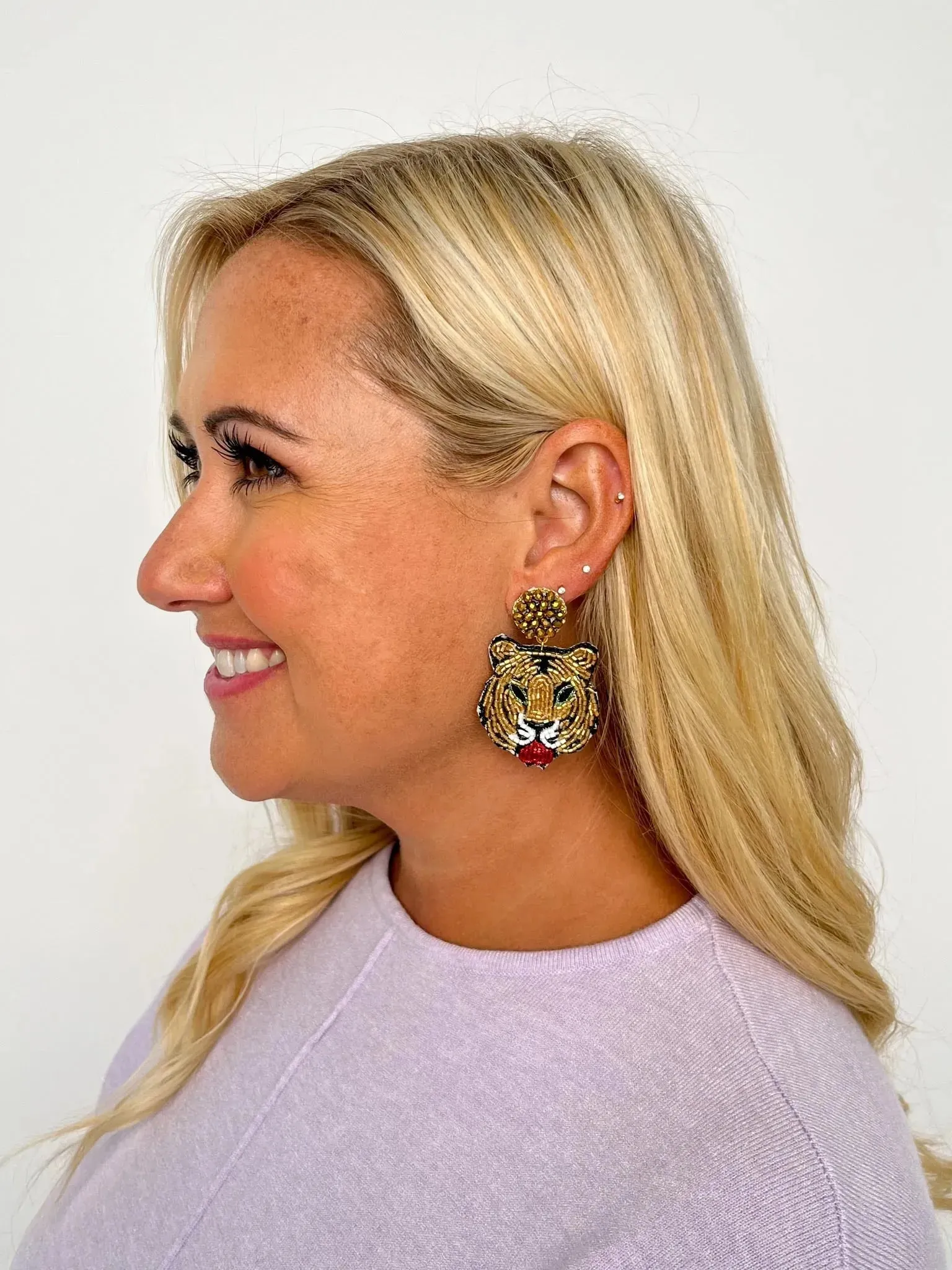 Gold Beaded Tiger Earrings