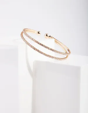 Gold Cubic Zirconia Double Cuff Bangle