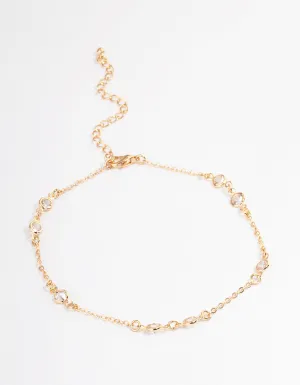 Gold Cubic Zirconia Station Anklet