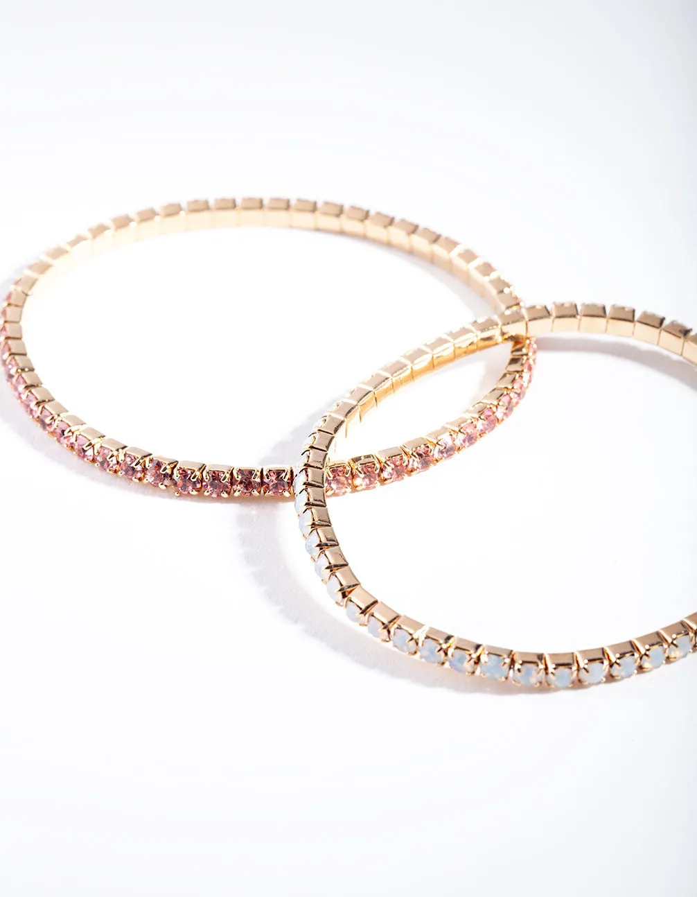 Gold Pink Multi Diamante Bracelet Set