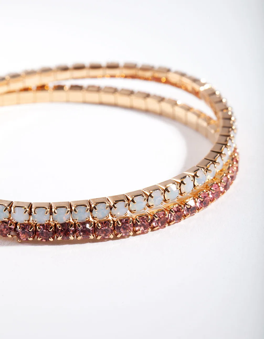 Gold Pink Multi Diamante Bracelet Set