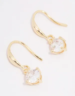 Gold Plated Cubic Zirconia Solitaire Hook Earrings