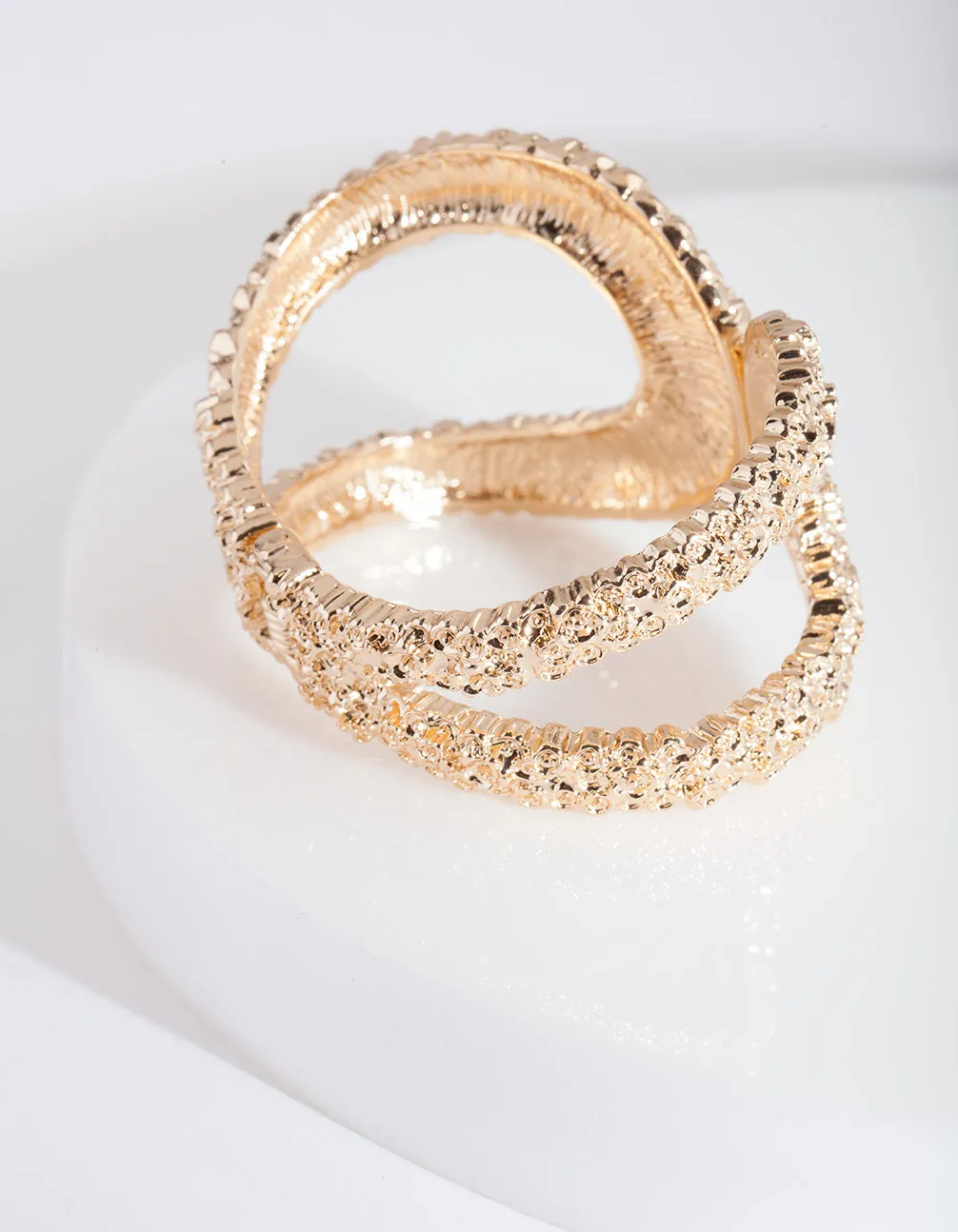 Gold Textured Open Cuff Bracelet