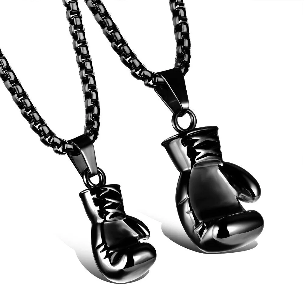 Gold/Black/Silver Plated Fashion Mini Boxing Glove Necklace Boxing Jewelry Stainless Steel Men Pendants Necklaces Jewelry