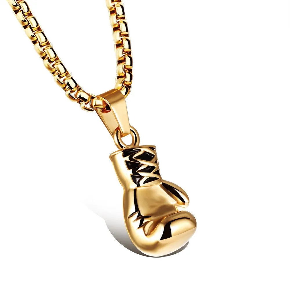 Gold/Black/Silver Plated Fashion Mini Boxing Glove Necklace Boxing Jewelry Stainless Steel Men Pendants Necklaces Jewelry