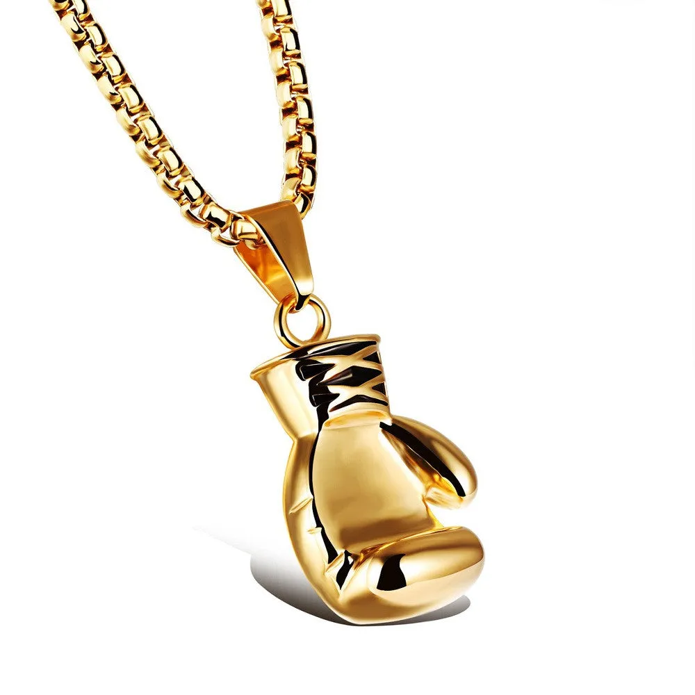 Gold/Black/Silver Plated Fashion Mini Boxing Glove Necklace Boxing Jewelry Stainless Steel Men Pendants Necklaces Jewelry