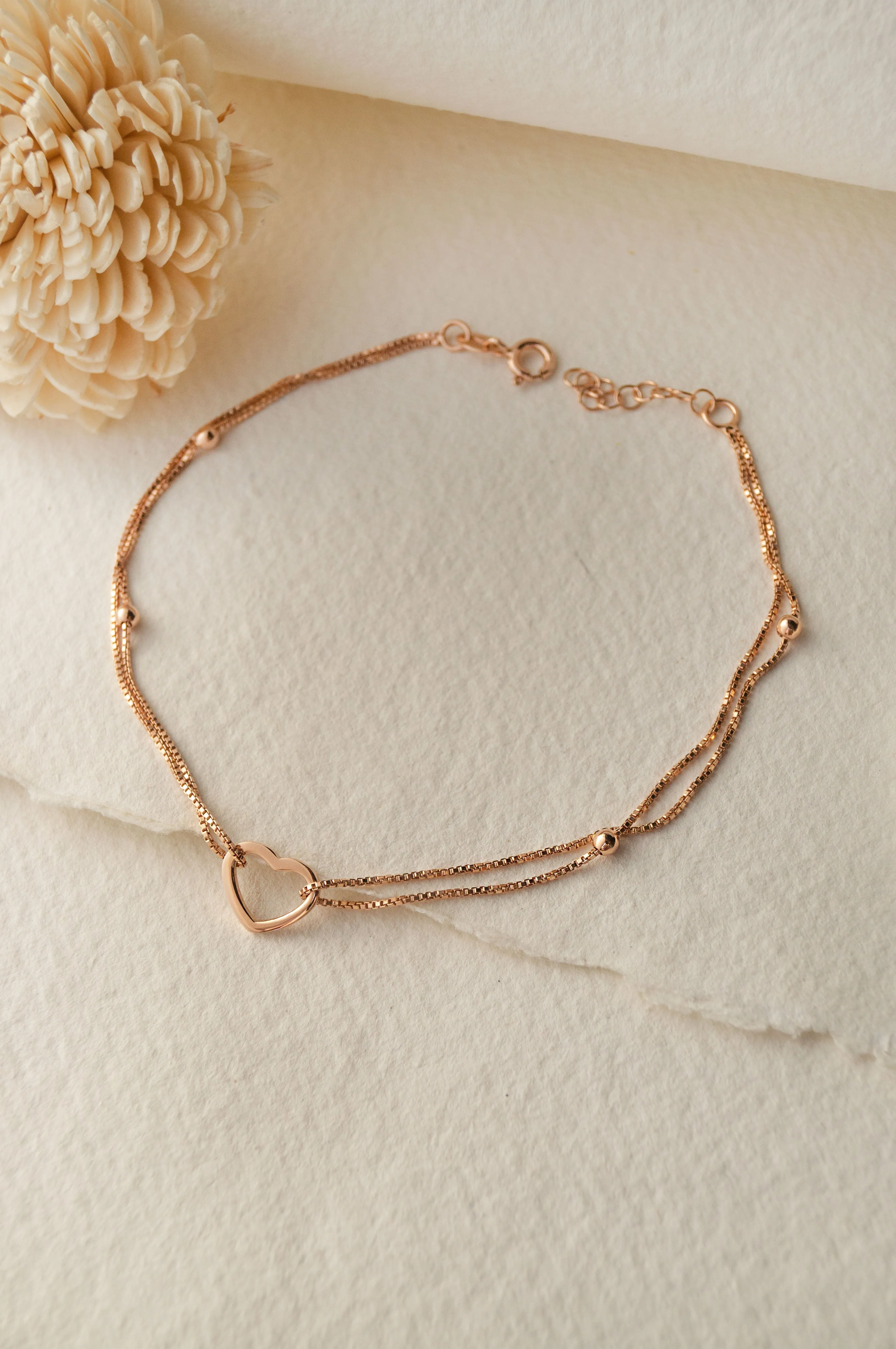 Halo Heart Rose Gold Plated Sterling Silver Anklet