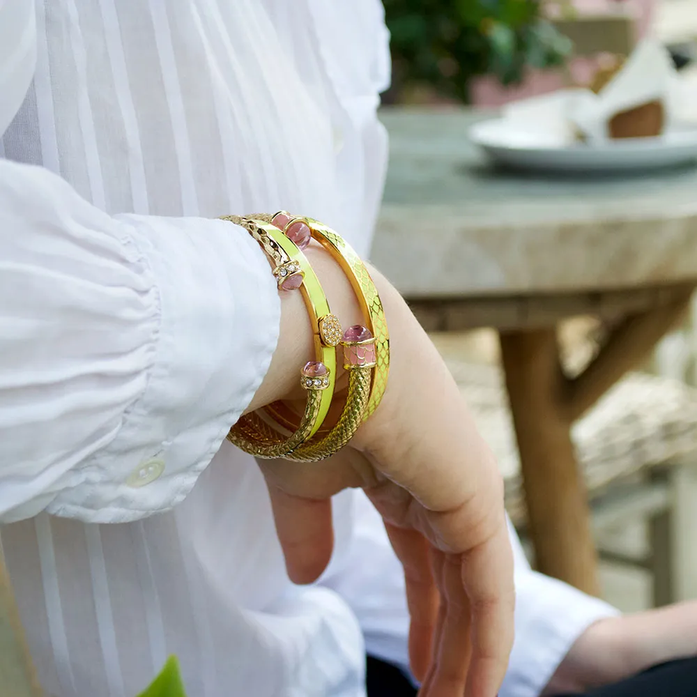 Hammered Torque Rose Quartz & Gold Bangle