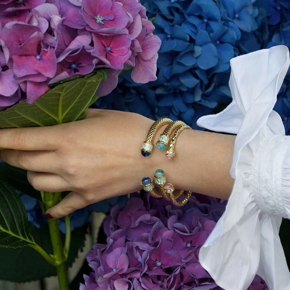 Hammered Torque Rose Quartz & Gold Bangle