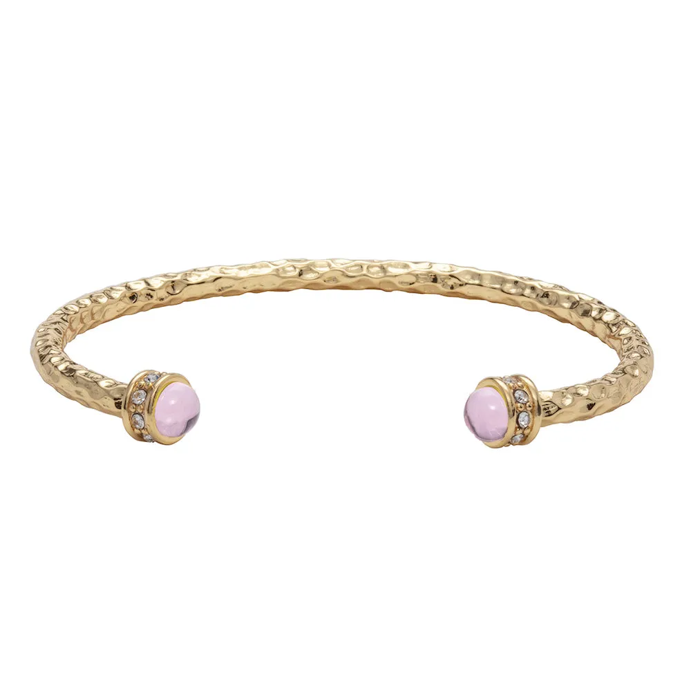 Hammered Torque Rose Quartz & Gold Bangle