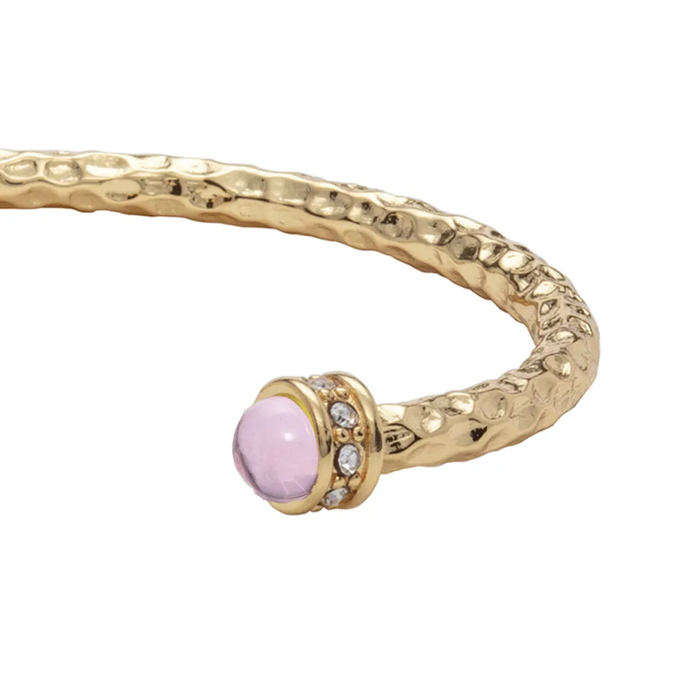 Hammered Torque Rose Quartz & Gold Bangle