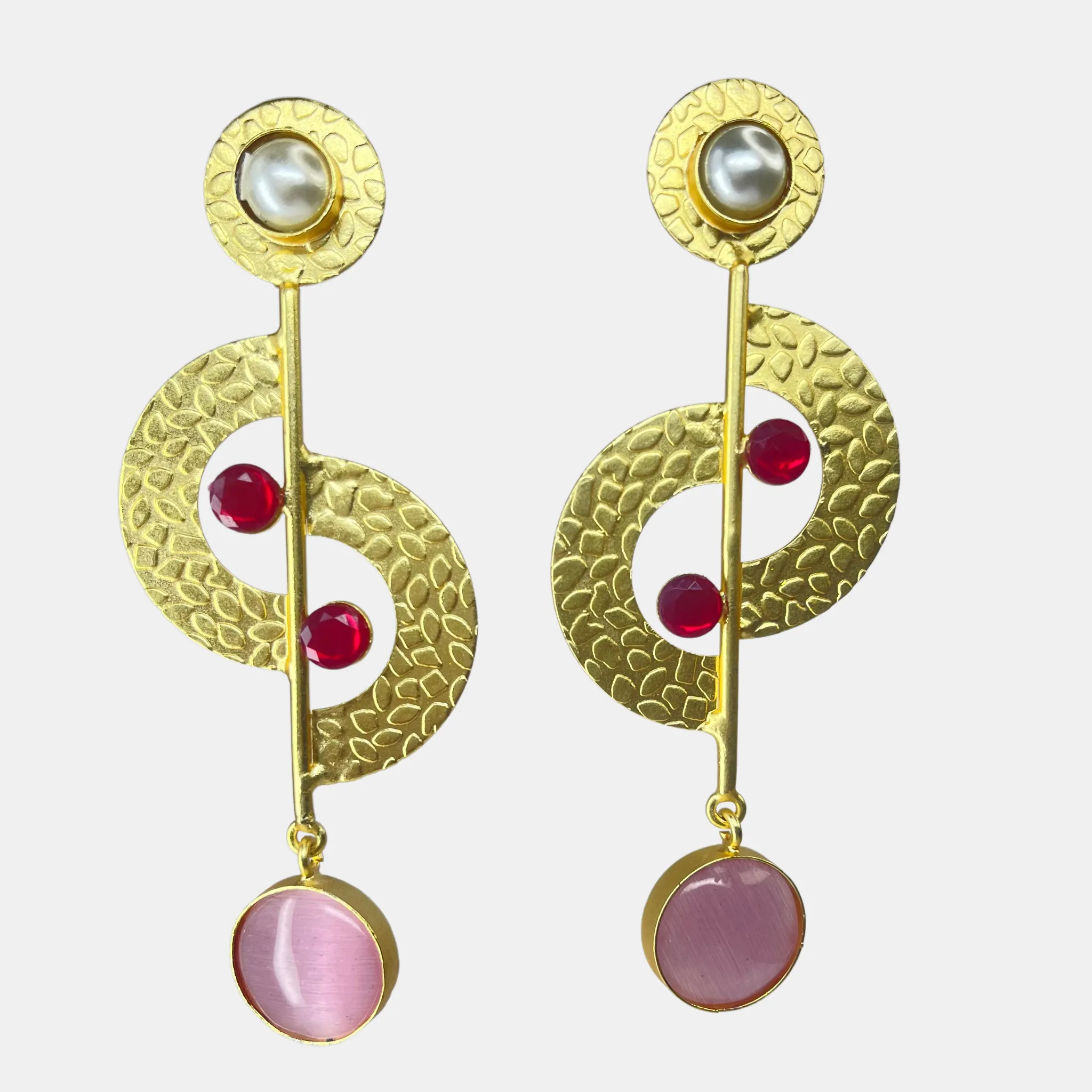 Handmade Gold Plated Brass Earrings with Semi-Precious Gemstones