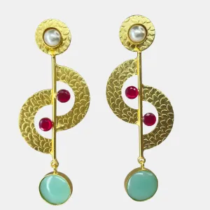 Handmade Gold Plated Brass Earrings with Semi-Precious Gemstones