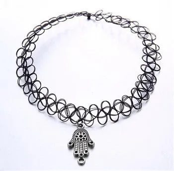 Handmade Hot Selling Vintage Stretch Tattoo Choker Necklace Gothic Punk Grunge Henna Elastic with Choker Pendant Necklaces