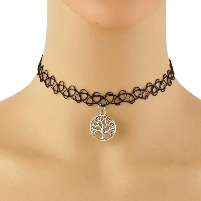 Handmade Hot Selling Vintage Stretch Tattoo Choker Necklace Gothic Punk Grunge Henna Elastic with Choker Pendant Necklaces