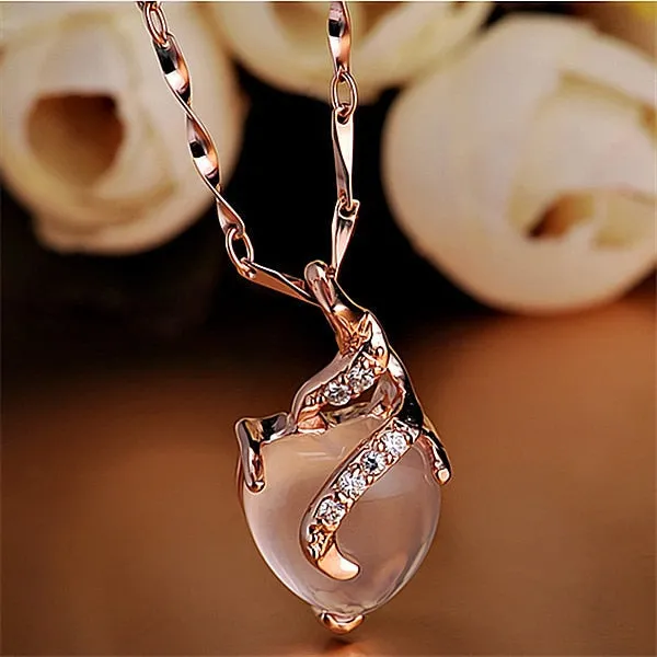 Heart Shape Opal Necklaces & Pendants Rose Gold Color Chain White Crystal Necklace For Women