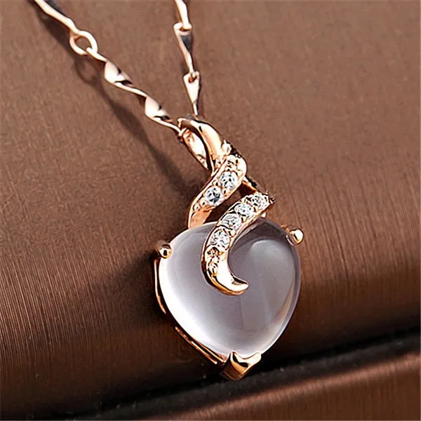 Heart Shape Opal Necklaces & Pendants Rose Gold Color Chain White Crystal Necklace For Women