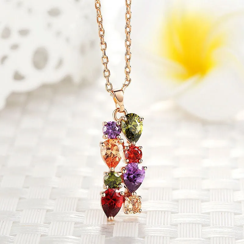 High Quality 18K Gold Plated Necklaces Pendants with AAA Multicolor Cubic Zircon For Women Gift