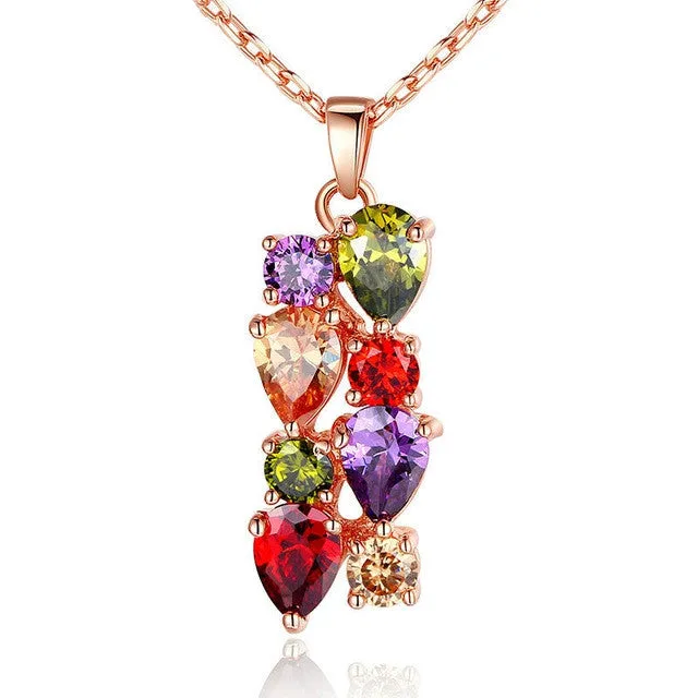 High Quality 18K Gold Plated Necklaces Pendants with AAA Multicolor Cubic Zircon For Women Gift