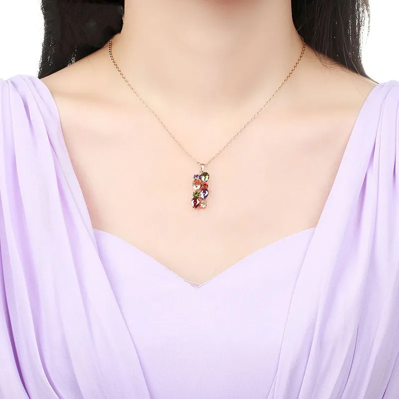 High Quality 18K Gold Plated Necklaces Pendants with AAA Multicolor Cubic Zircon For Women Gift