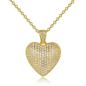 Hip Hop Jewelry Micro Pave Heart Pendant Necklace for Women with Zircon in Gold Color