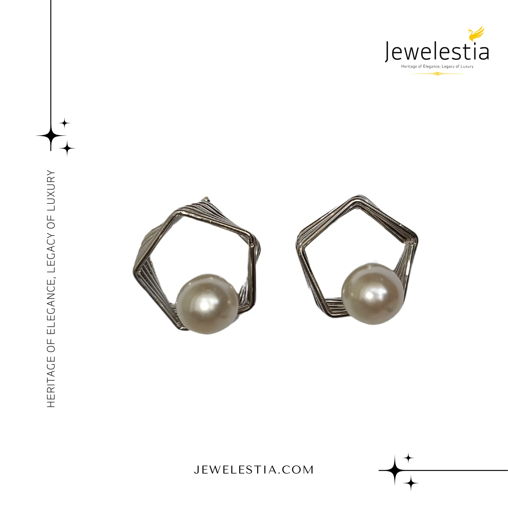 Jewelestia Geometric Pearl Stud Earrings