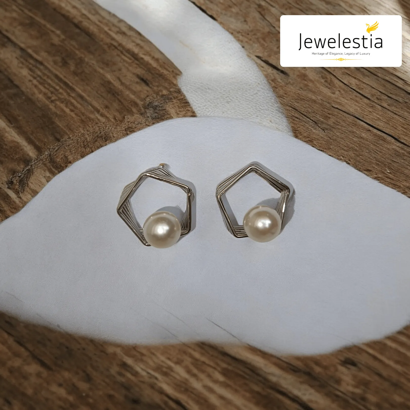 Jewelestia Geometric Pearl Stud Earrings