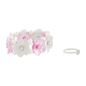 Kids Silver Flower Bracelet Ring Set