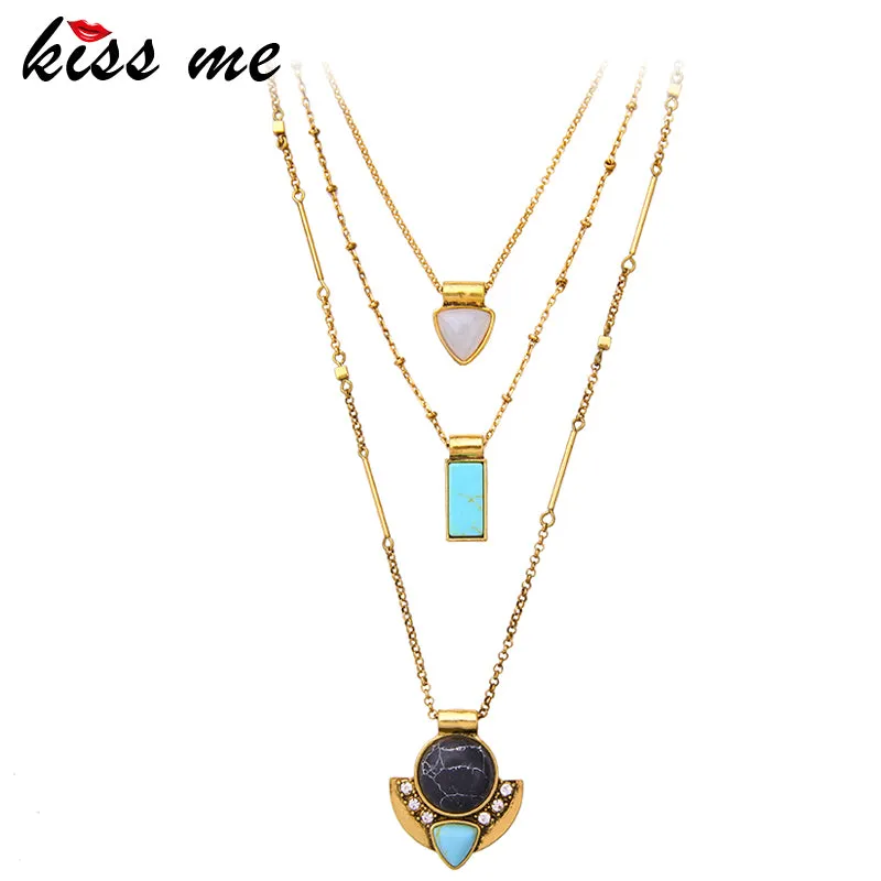 KISS ME Brand Synthetic Stone Necklaces& Pendants Fashion Jewelry Multi Layers Necklaces for Women