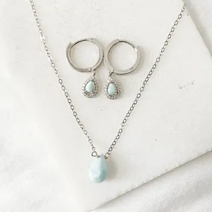 Larimar Teardrop Earrings and Necklace Set