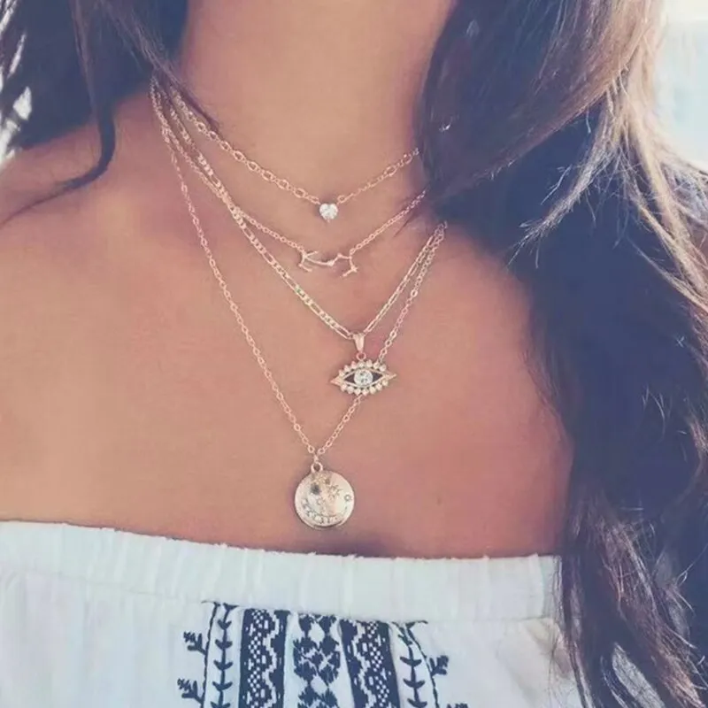 Layered Necklaces for Women with Cross Pendants and Coin Pendants