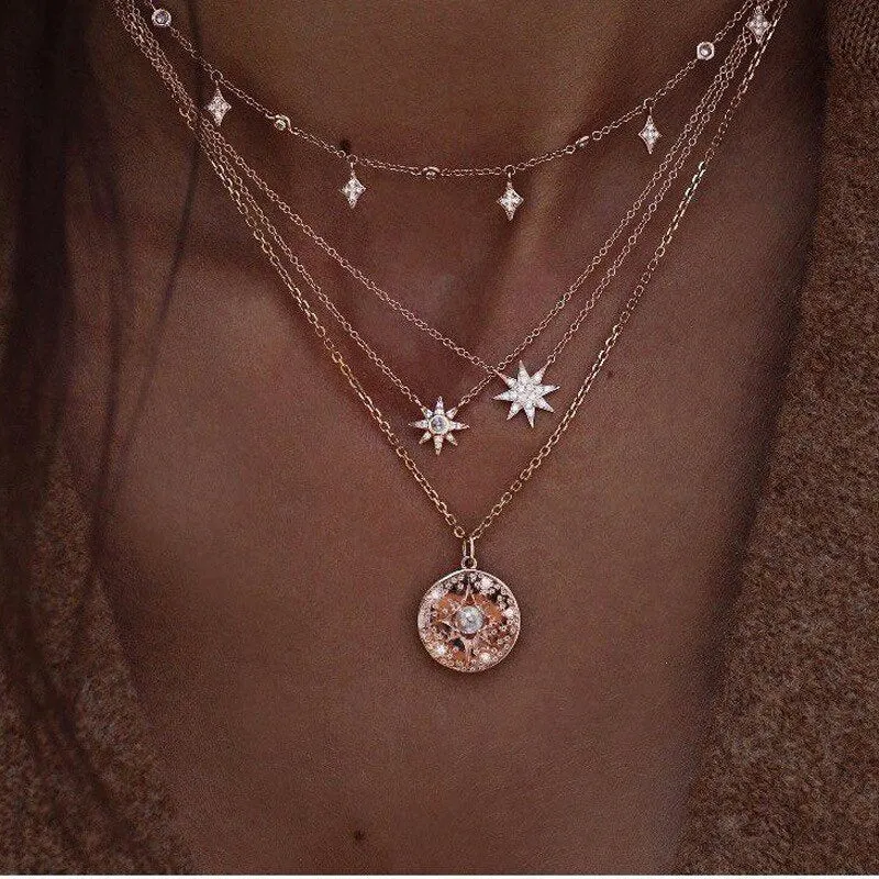 Layered Necklaces for Women with Cross Pendants and Coin Pendants