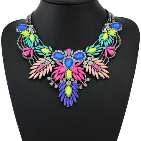 Luxury Color Crystal Bridal Collar Necklace S & Pendants Fashion Women Rhinestone Wedding Maxi Statement Necklace